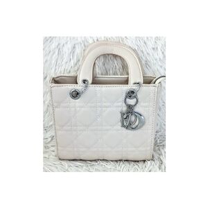 Mini Cream Quilted Top-Handle Bag with Silver Hardware Initials